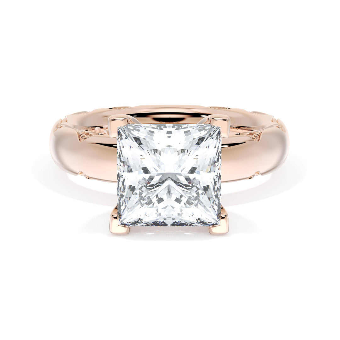 Princess Solitaire Cigar Band Engagement Ring