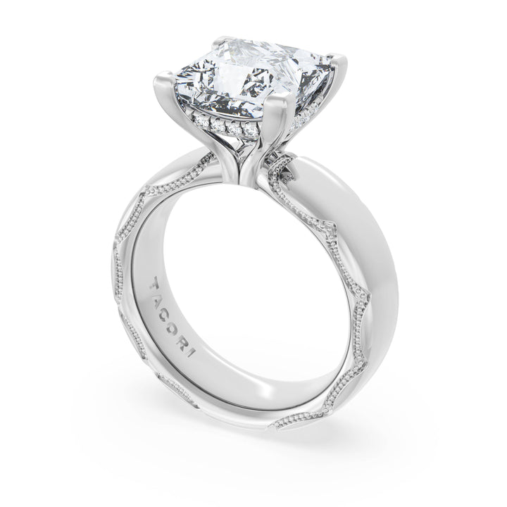 Princess Solitaire Cigar Band Engagement Ring