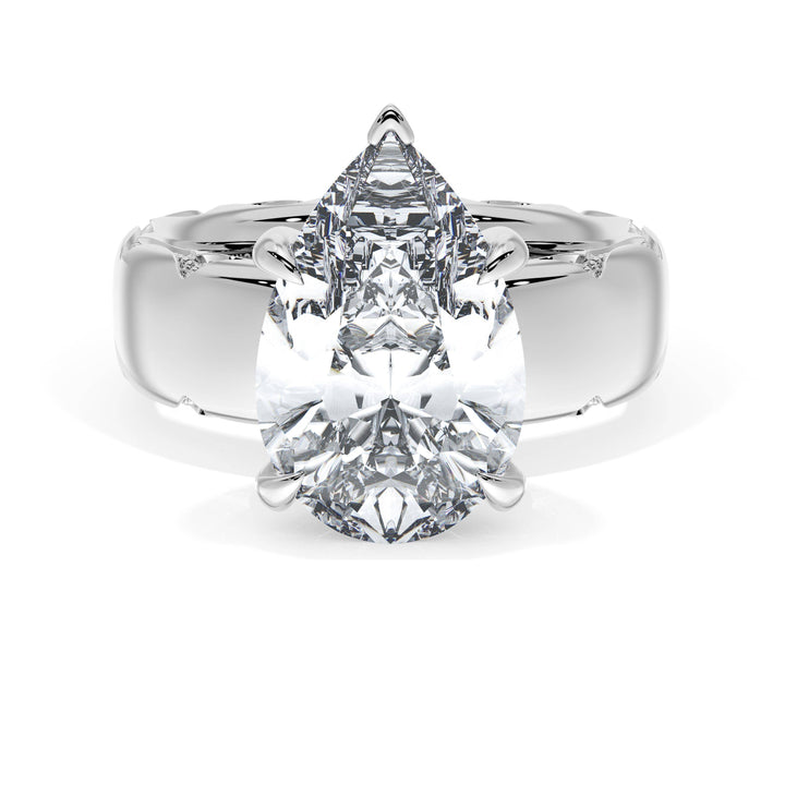 Pear Solitaire Cigar Band Engagement Ring