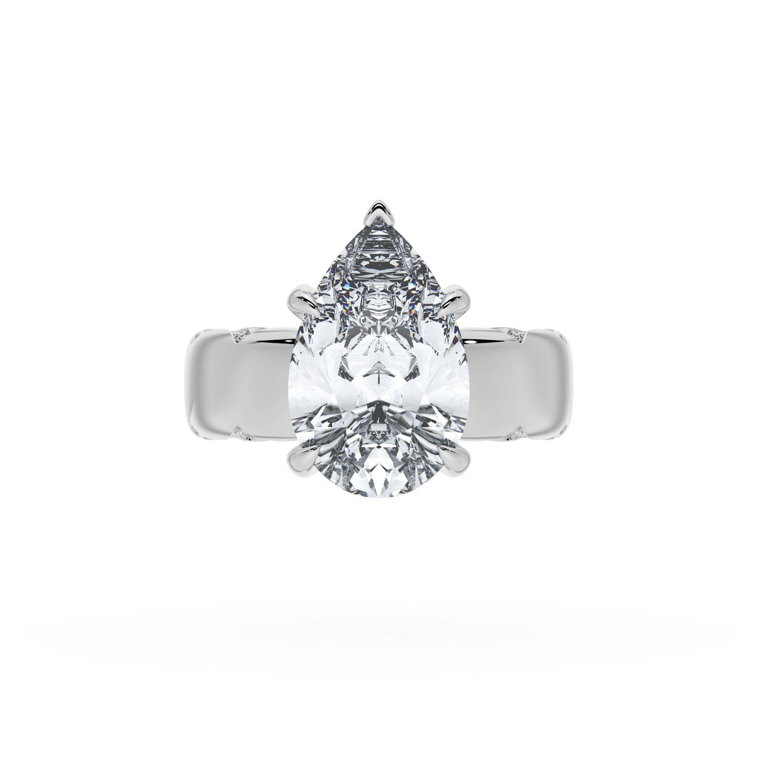 Pear Solitaire Cigar Band Engagement Ring