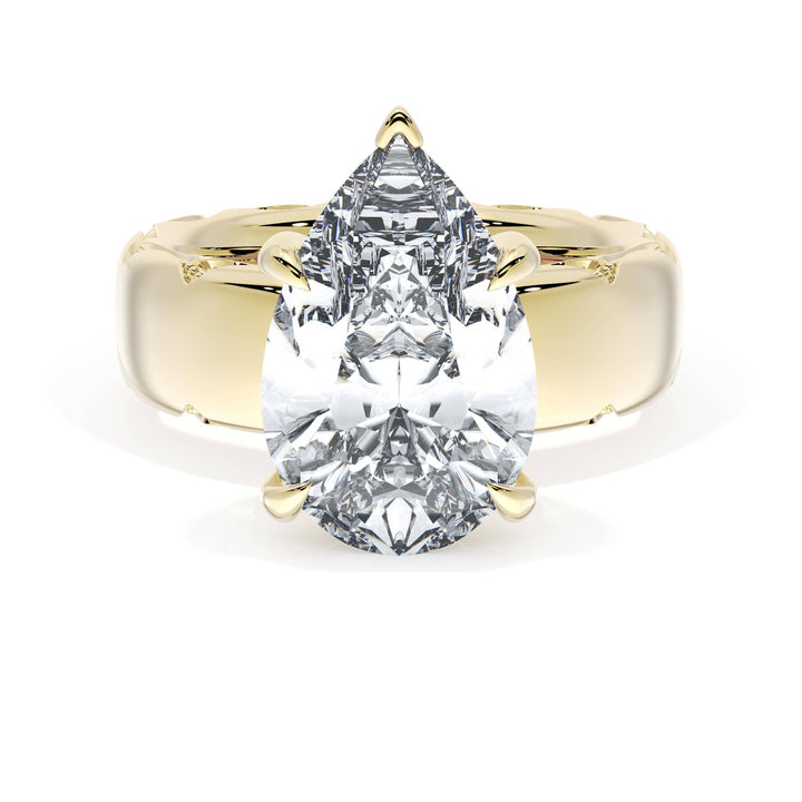 Pear Solitaire Cigar Band Engagement Ring
