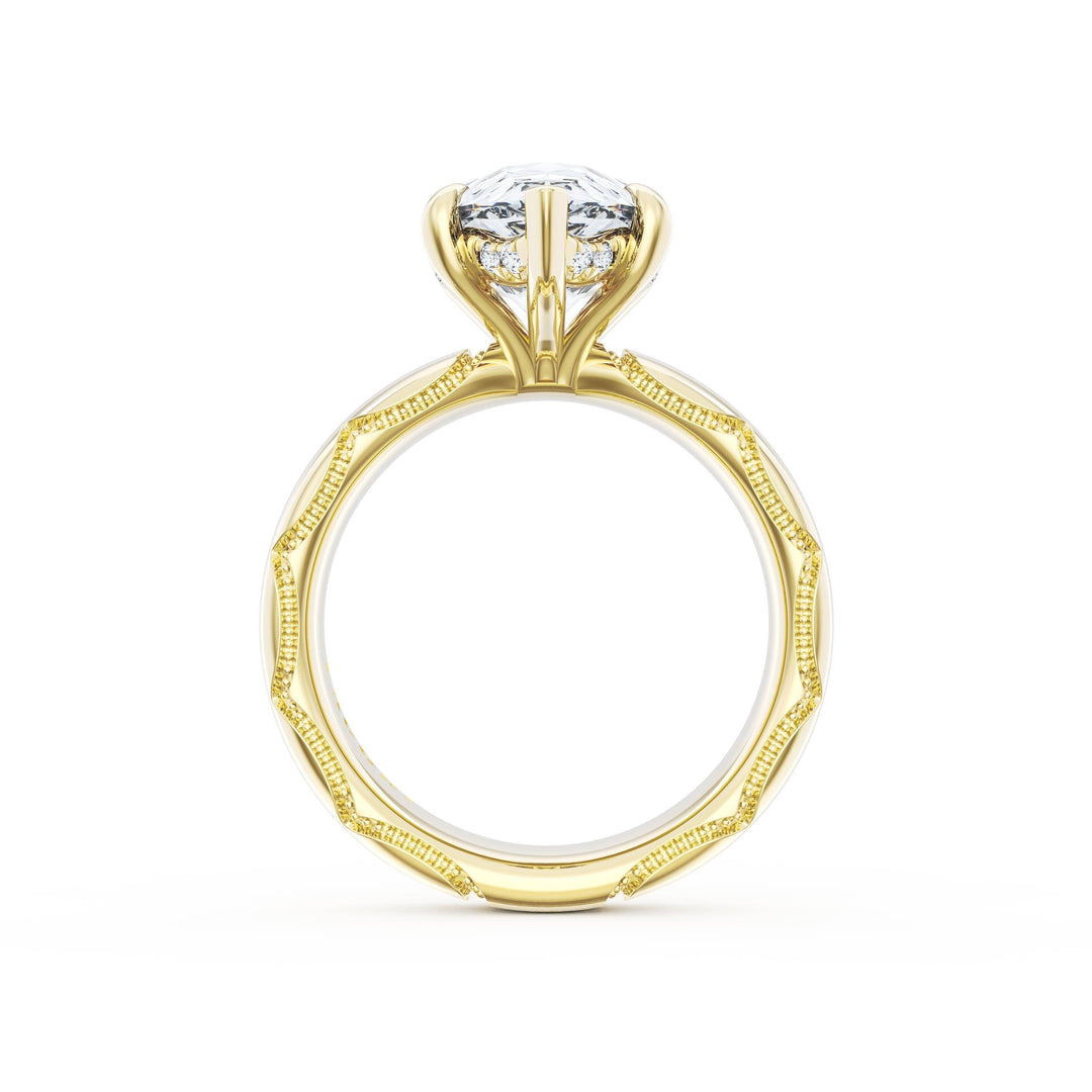 Pear Solitaire Cigar Band Engagement Ring