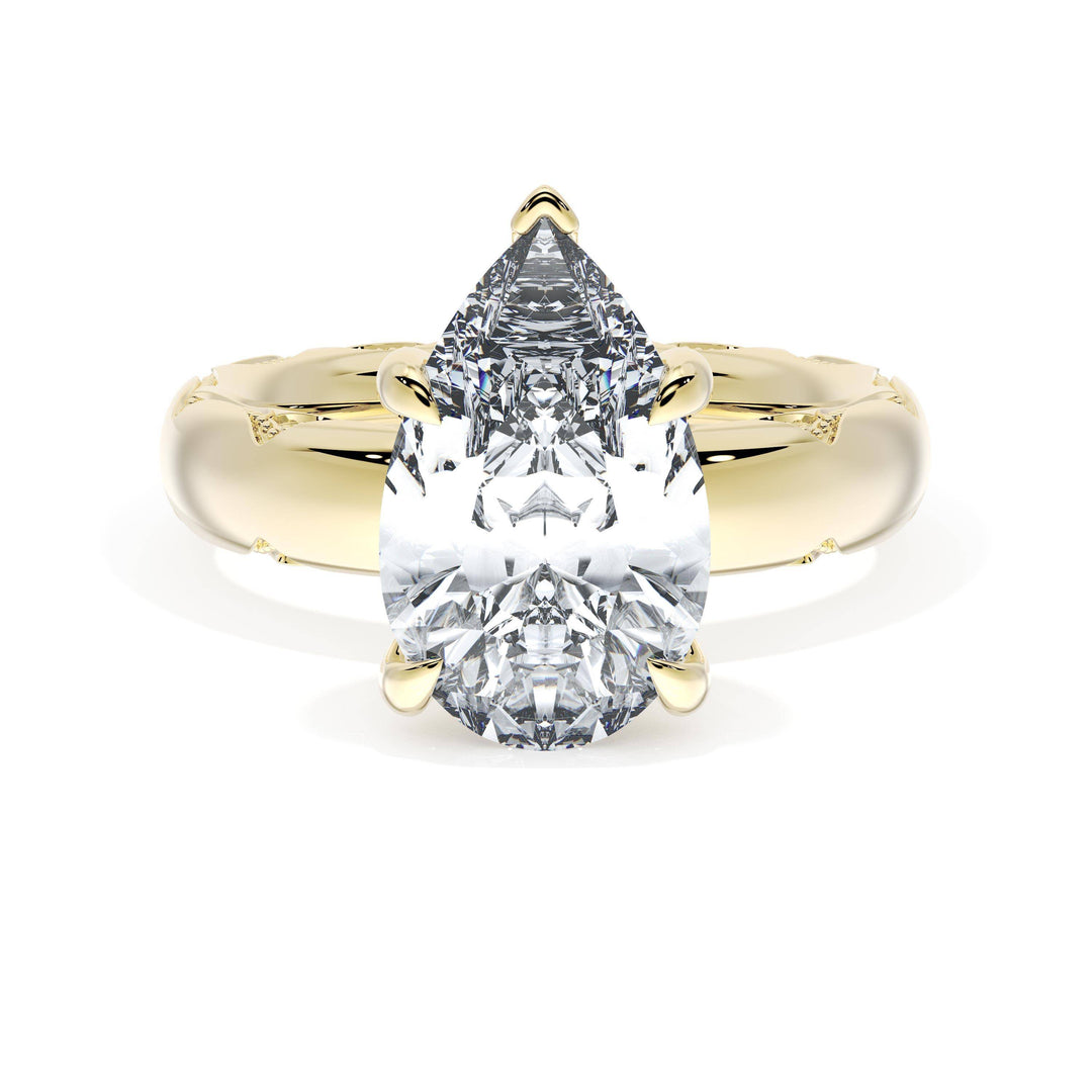 Pear Solitaire Cigar Band Engagement Ring