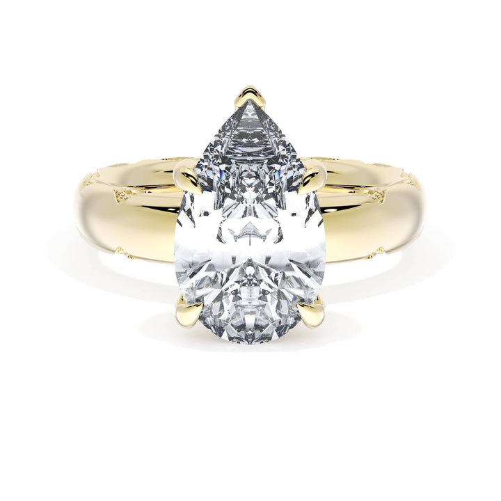 Pear Solitaire Cigar Band Engagement Ring