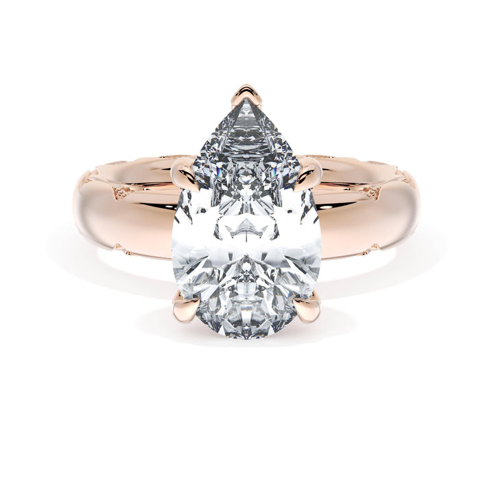 Pear Solitaire Cigar Band Engagement Ring