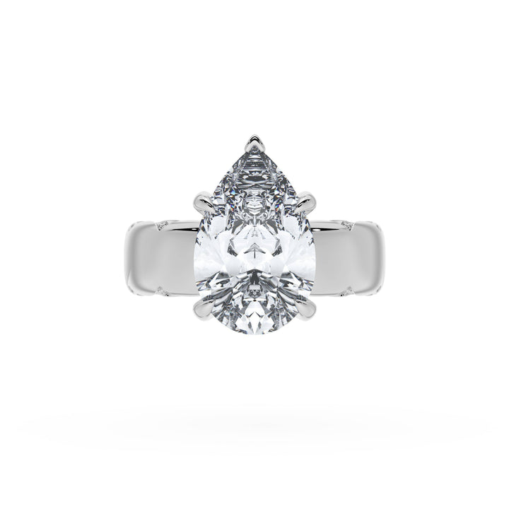 Pear Solitaire Cigar Band Engagement Ring