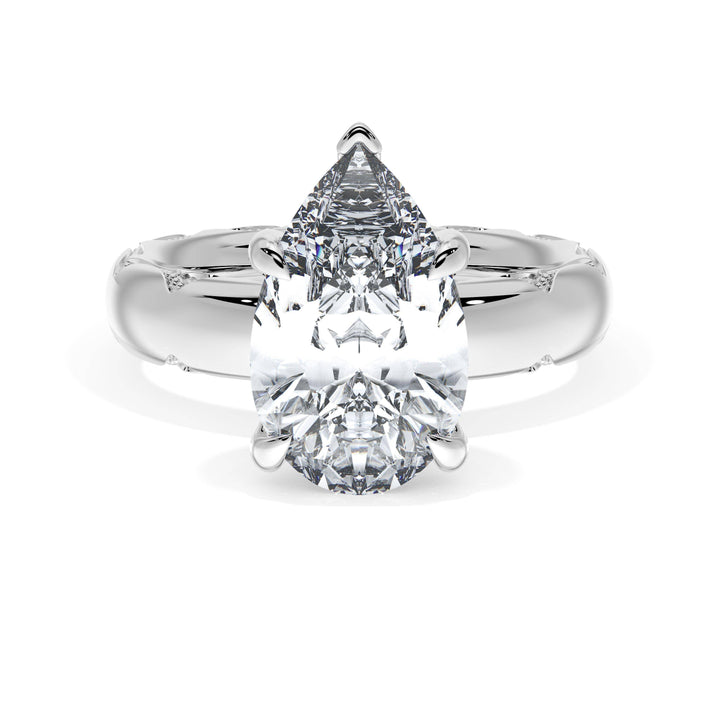 Pear Solitaire Cigar Band Engagement Ring