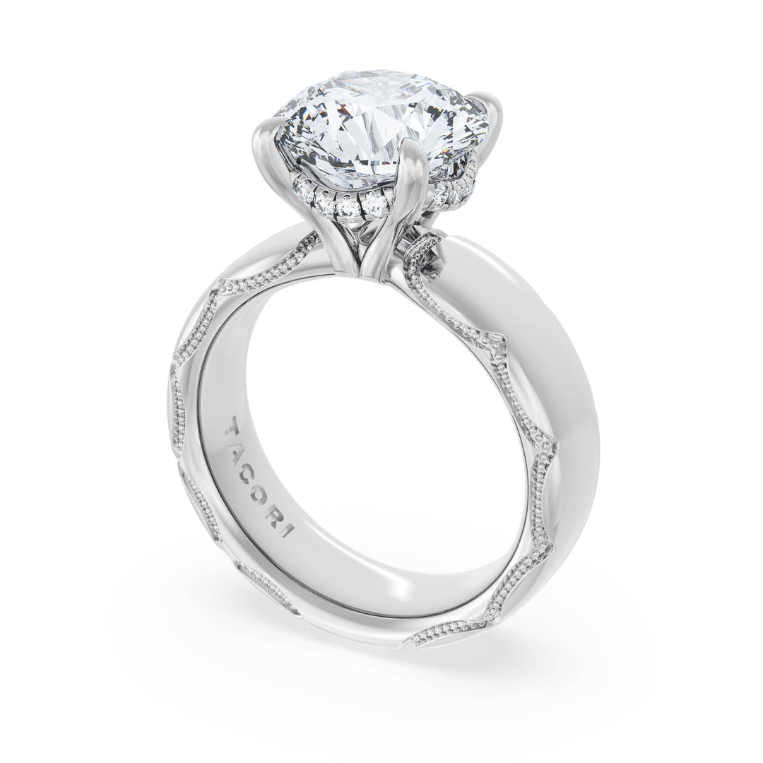 Round Solitaire Cigar Band Engagement Ring