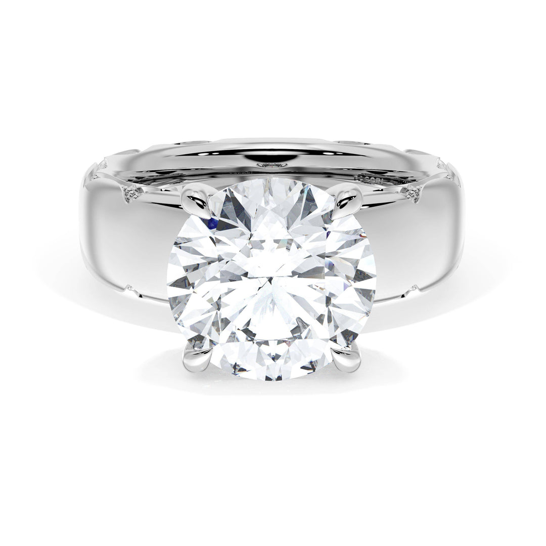 Round Solitaire Cigar Band Engagement Ring