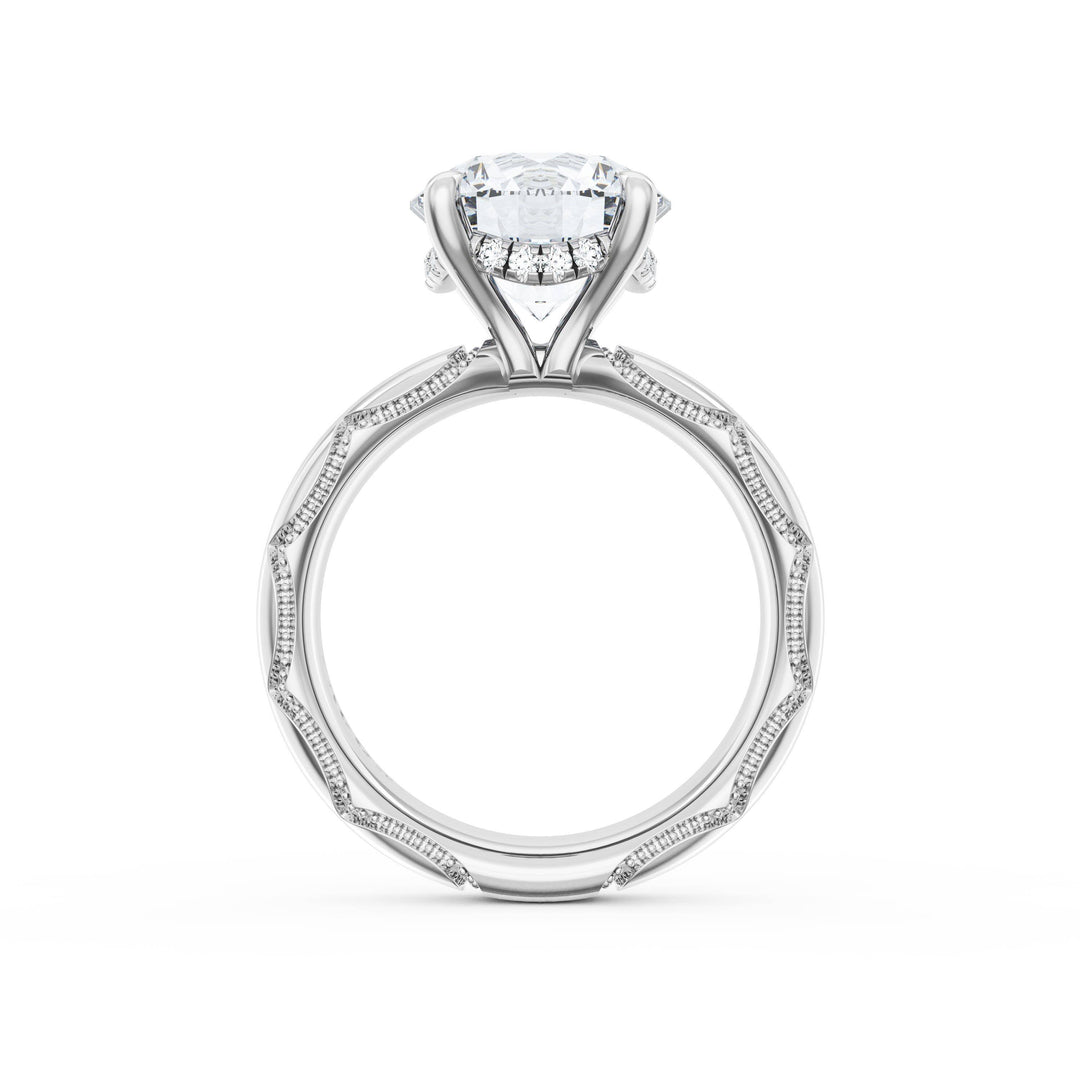 Round Solitaire Cigar Band Engagement Ring