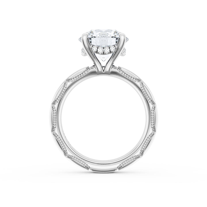 Round Solitaire Cigar Band Engagement Ring