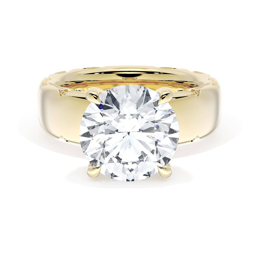 Round Solitaire Cigar Band Engagement Ring
