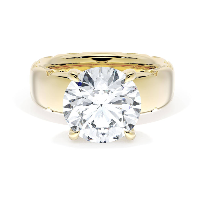 Round Solitaire Cigar Band Engagement Ring