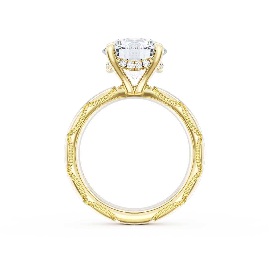 Round Solitaire Cigar Band Engagement Ring