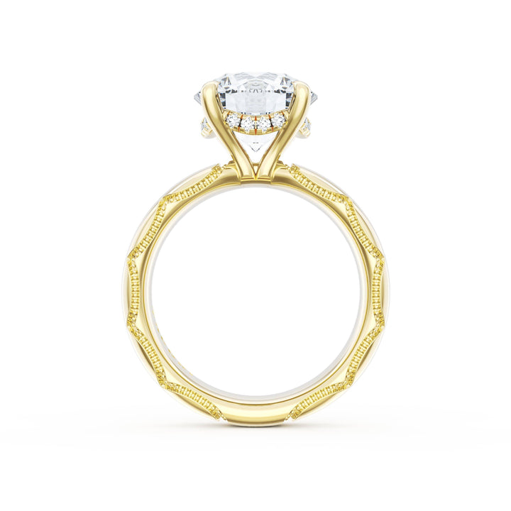 Round Solitaire Cigar Band Engagement Ring