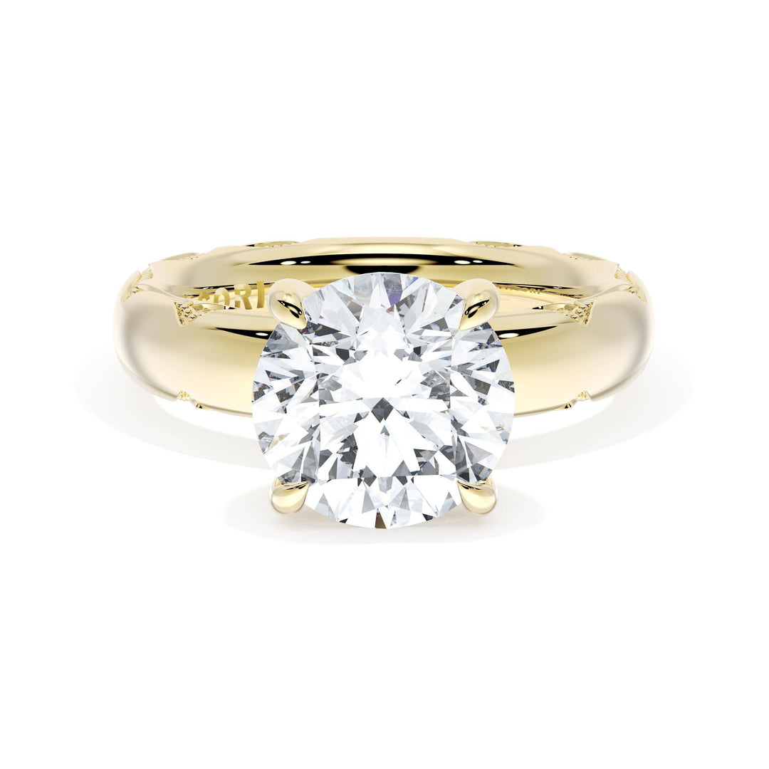 Round Solitaire Cigar Band Engagement Ring