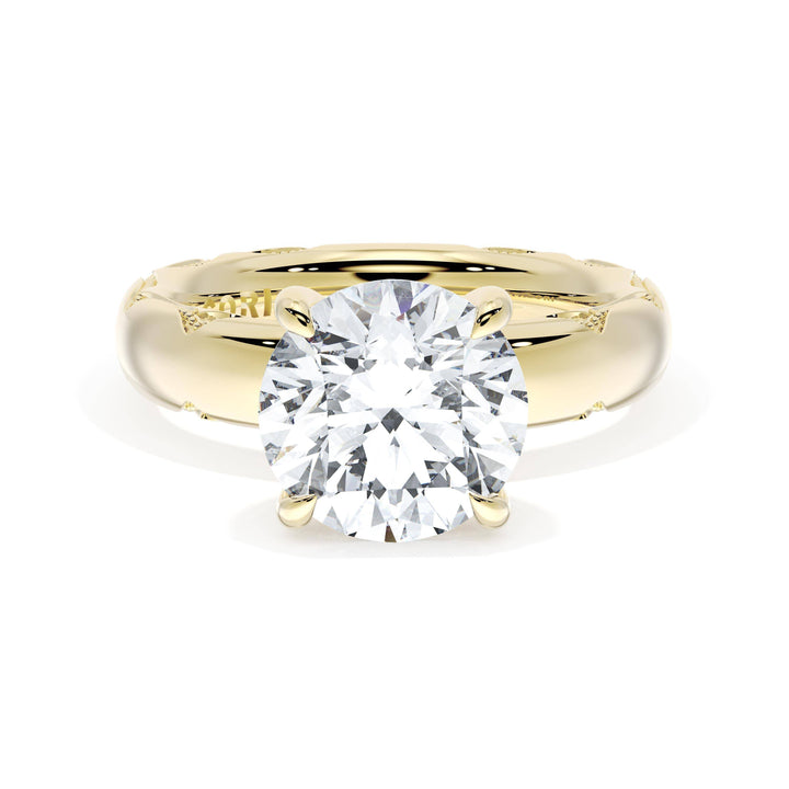 Round Solitaire Cigar Band Engagement Ring