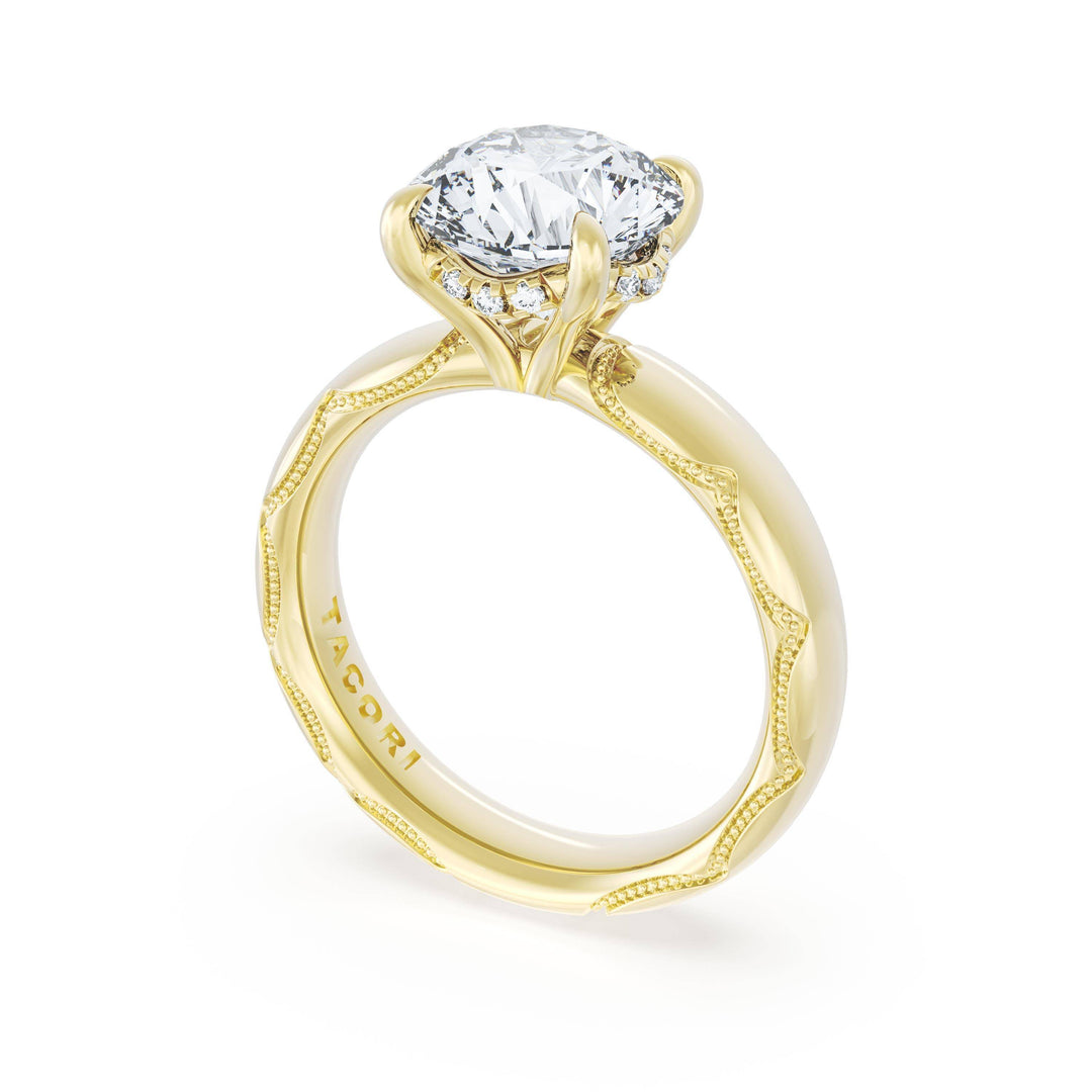 Round Solitaire Cigar Band Engagement Ring