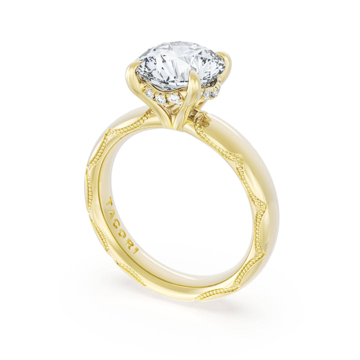 Round Solitaire Cigar Band Engagement Ring