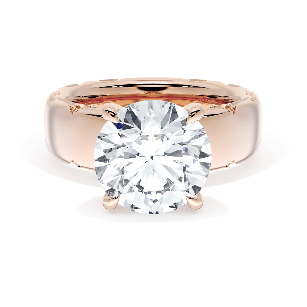 Round Solitaire Cigar Band Engagement Ring