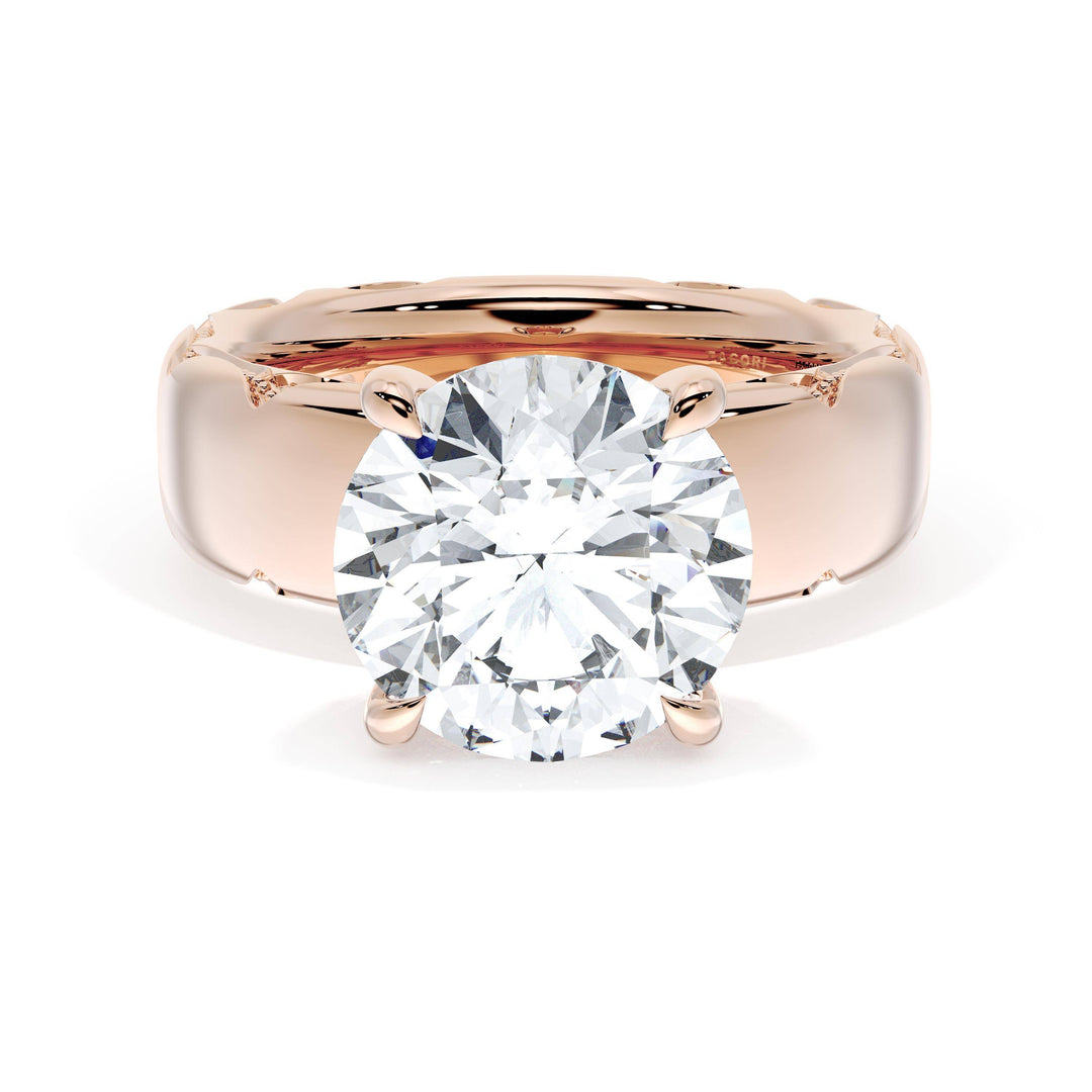 Round Solitaire Cigar Band Engagement Ring