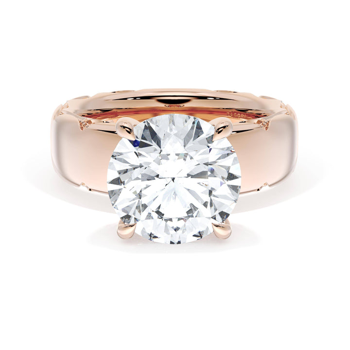 Round Solitaire Cigar Band Engagement Ring
