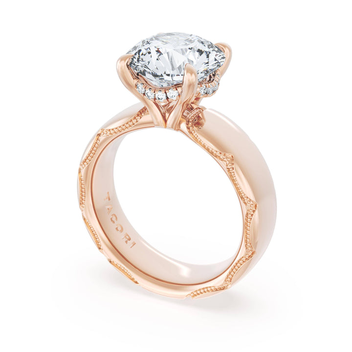 Round Solitaire Cigar Band Engagement Ring