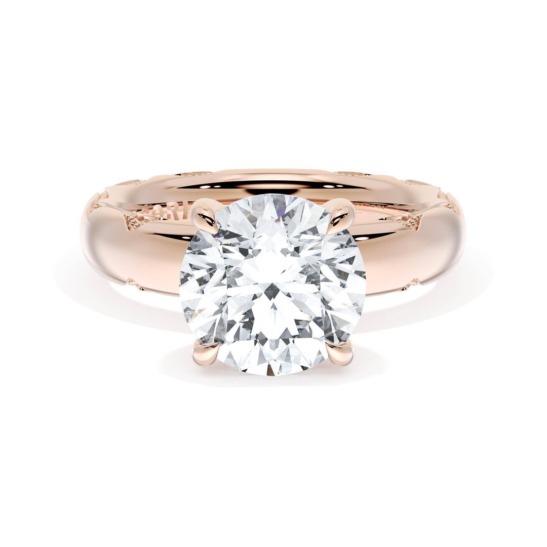 Round Solitaire Cigar Band Engagement Ring