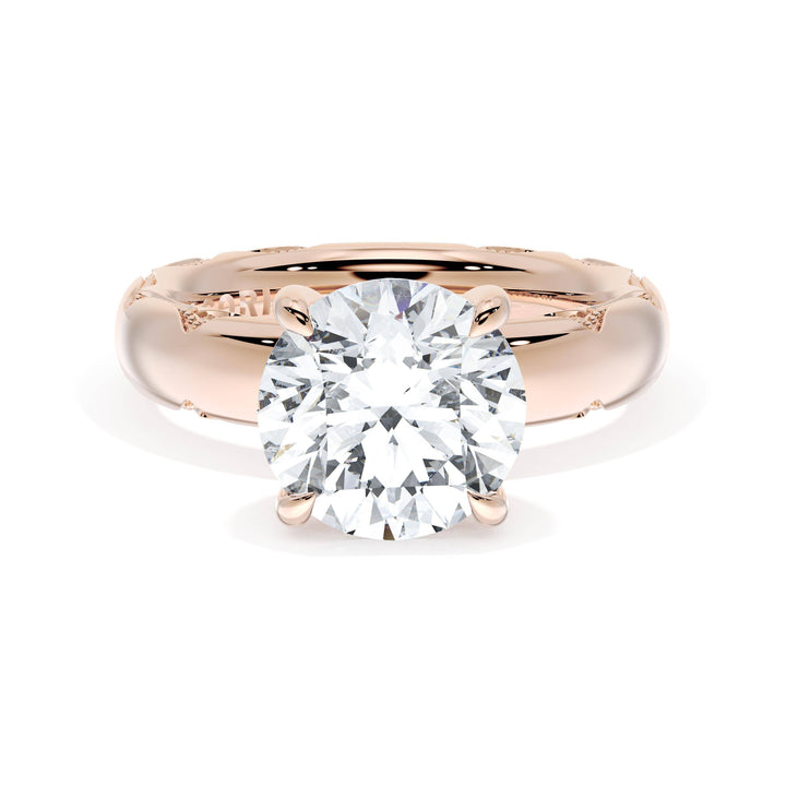 Round Solitaire Cigar Band Engagement Ring