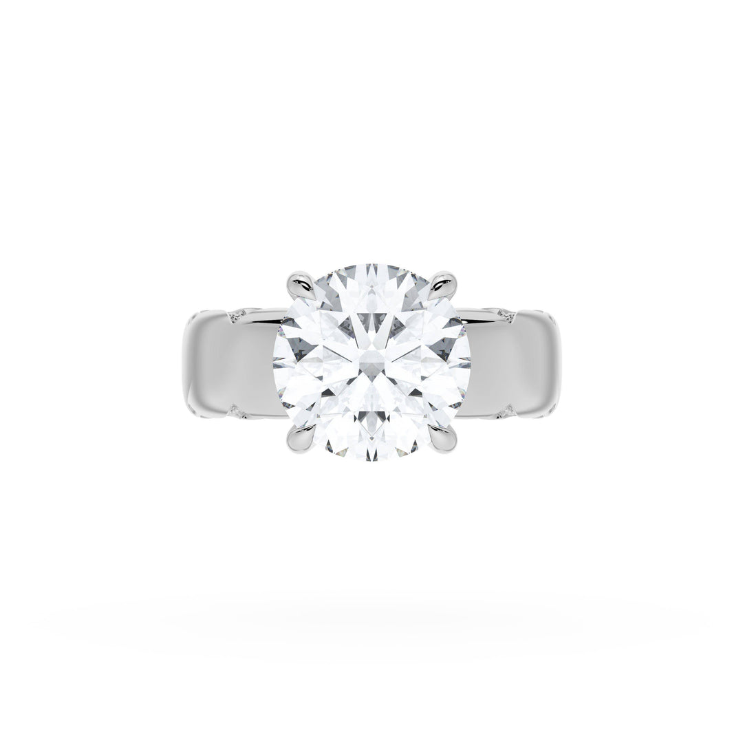 Round Solitaire Cigar Band Engagement Ring