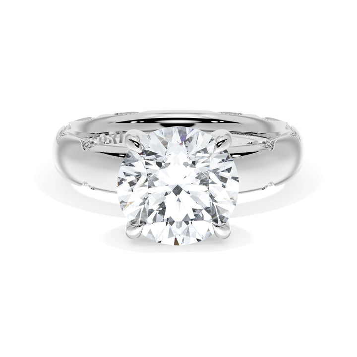 Round Solitaire Cigar Band Engagement Ring