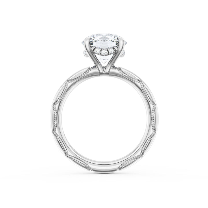 Round Solitaire Cigar Band Engagement Ring