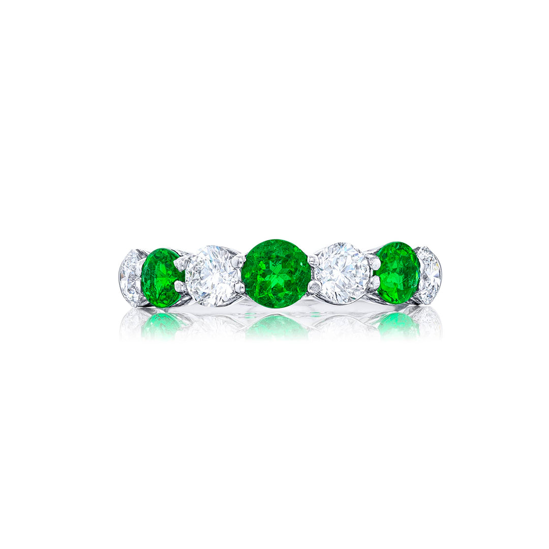 Elegance Elevated: Classic Single-Row Emerald and Diamond Band in Platinum