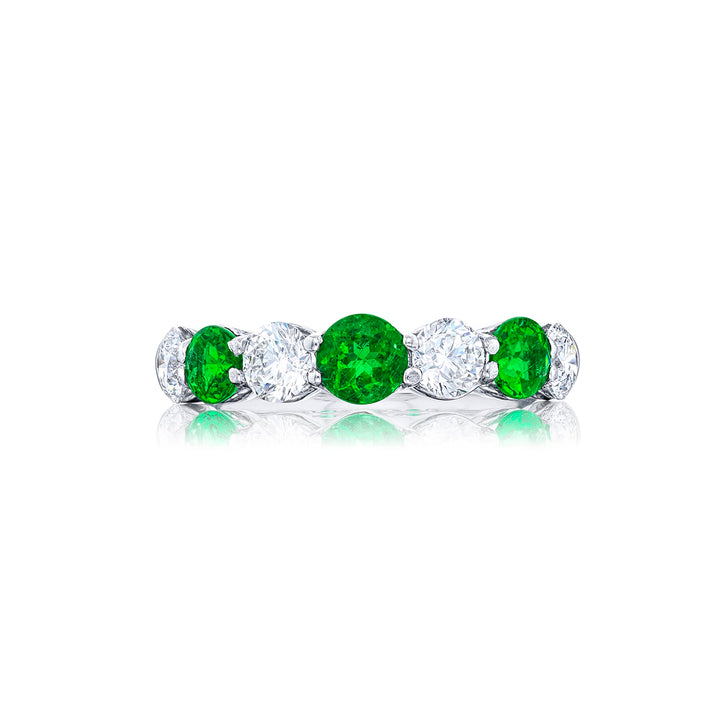 Elegance Elevated: Classic Single-Row Emerald and Diamond Band in Platinum