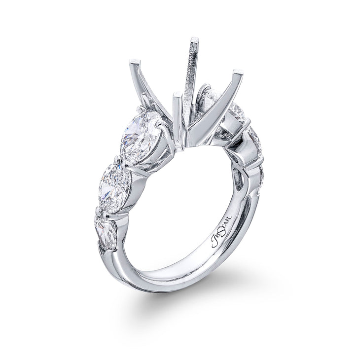Dazzling diamond semi-mount featuring 6 graduating oval diamonds in a shared prong setting. Handcrafted in pure platinum.