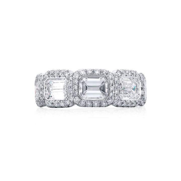 Platinum Emerald-Cut East-West Pave Diamond Band