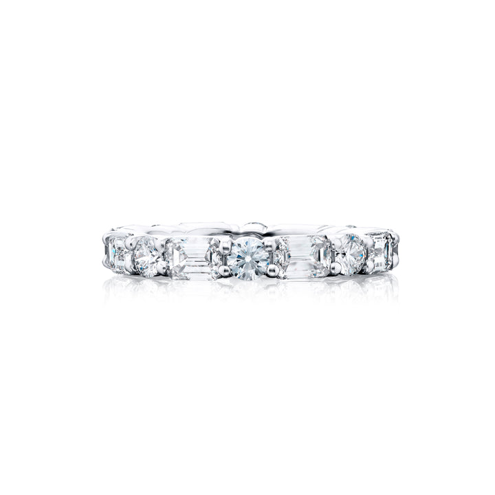 Alluring Eternity: Our stunning single row East-West 3.66 ctw. Diamond Eternity Band. These dazzling round and emerald-cut diamonds are handcrafted in pure platinum.