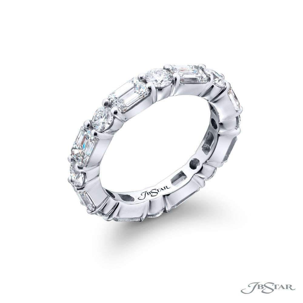 Alluring Eternity: Our stunning single row East-West 3.66 ctw. Diamond Eternity Band. These dazzling round and emerald-cut diamonds are handcrafted in pure platinum.