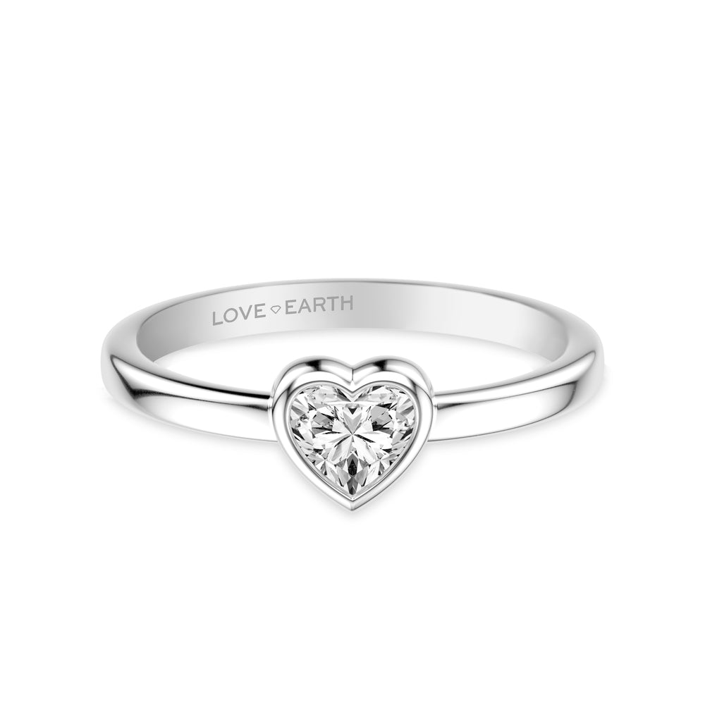 Lab-Created Diamond Heart Bezel Set Ring