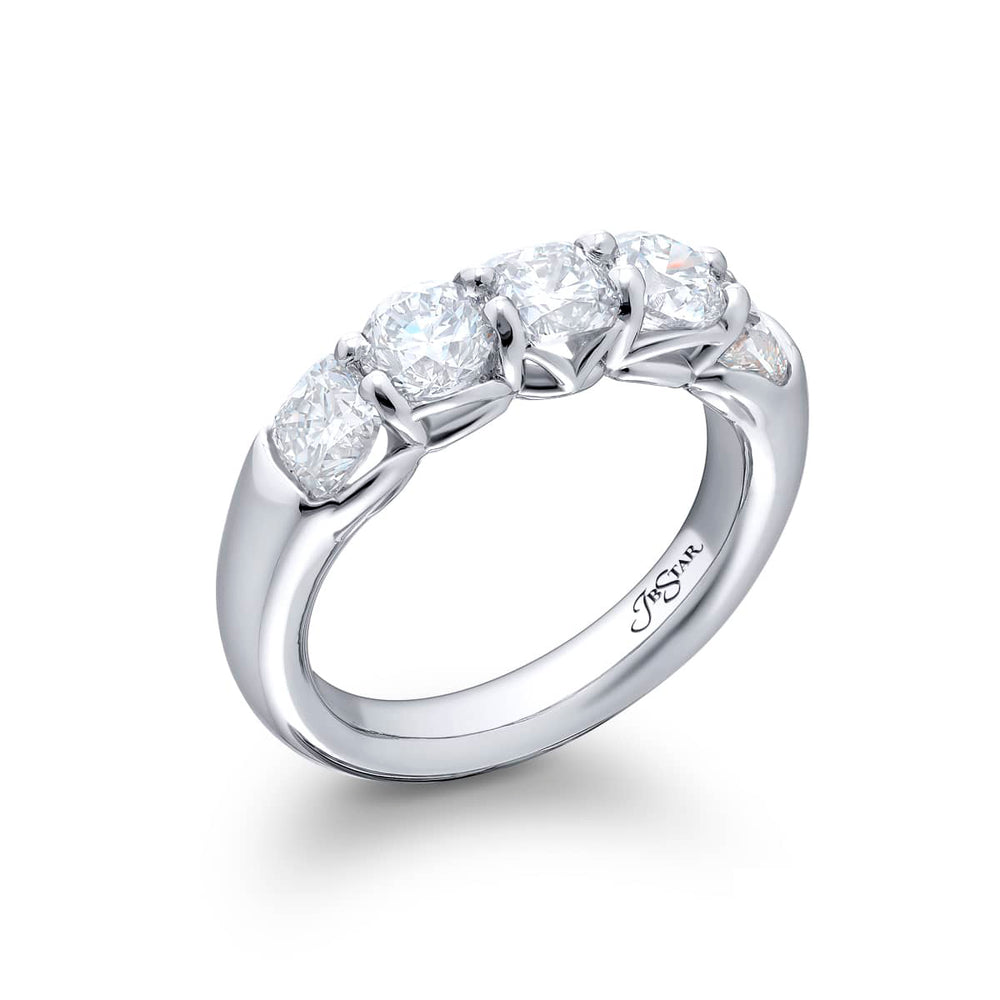 Elegance Elevated: Our classic single row Diamond Band. These stunning cushion-cut and round diamonds are handcrafted in pure platinum.