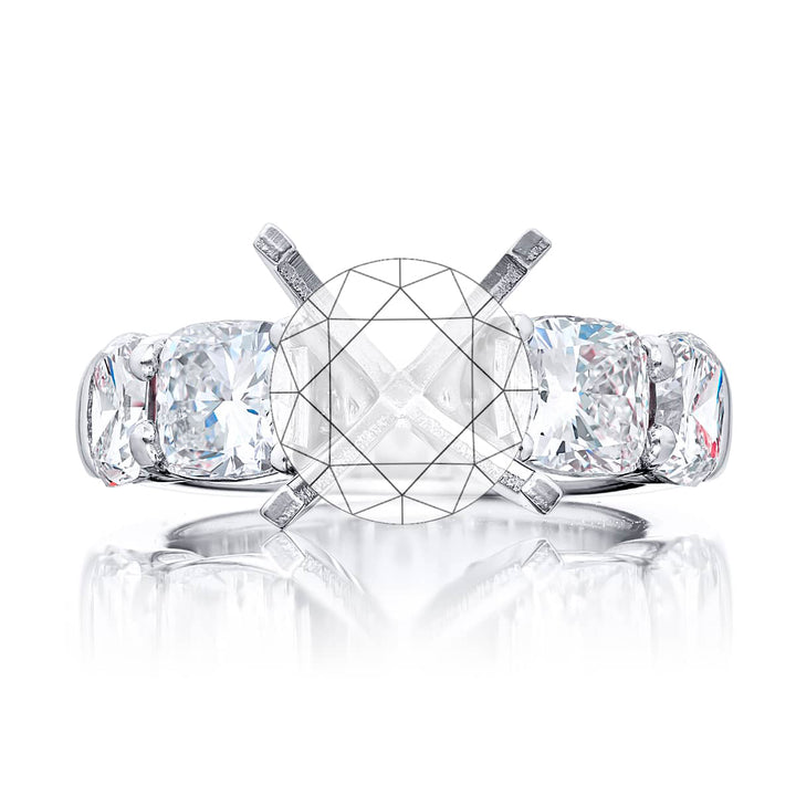 Dazzling Brilliance: Our stunning Diamond Semi-mount. These four stunning cushion-cut diamonds are set in a shared prong setting handcrafted in pure platinum.