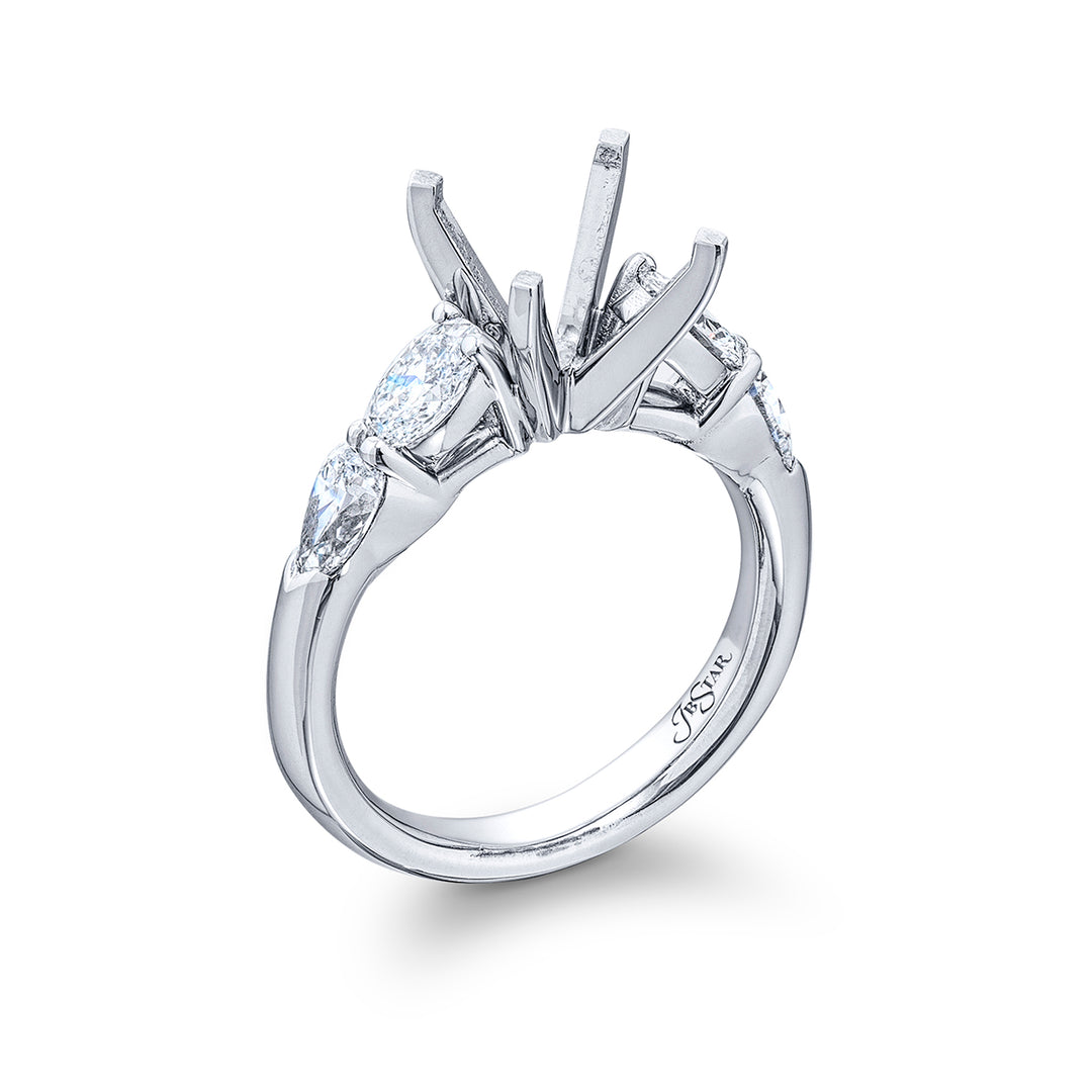 Dazzling Brilliance: Our stunning Diamond Semi-mount. These two beautiful shield diamonds accompanied by oval diamonds handcrafted in pure platinum.