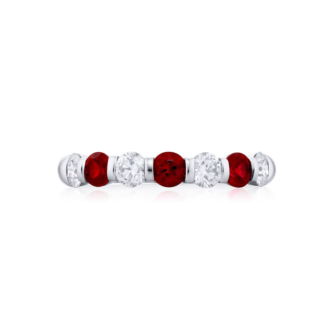 Platinum Round Ruby Bar Set Band