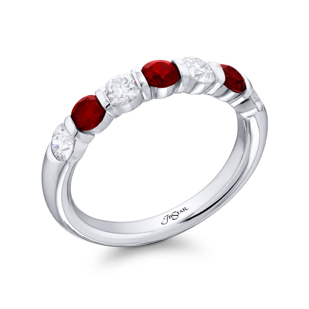 Platinum Round Ruby Bar Set Band