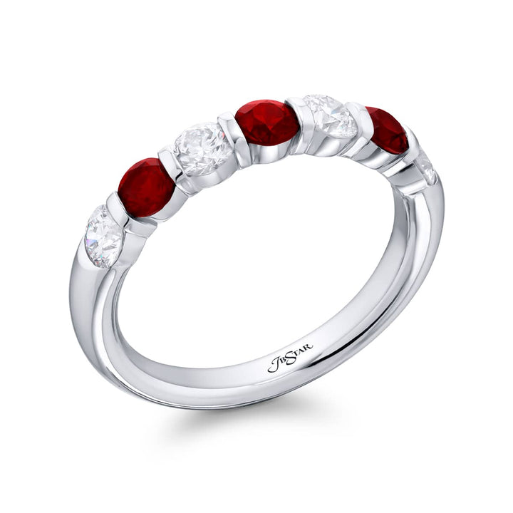 Platinum Round Ruby Bar Set Band