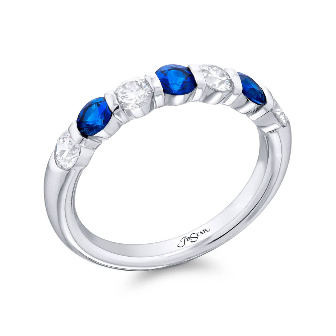 Platinum Round Sapphire Bar Set Band