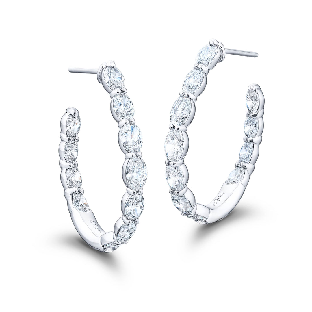 Platinum Oval Diamond Hoop Earrings