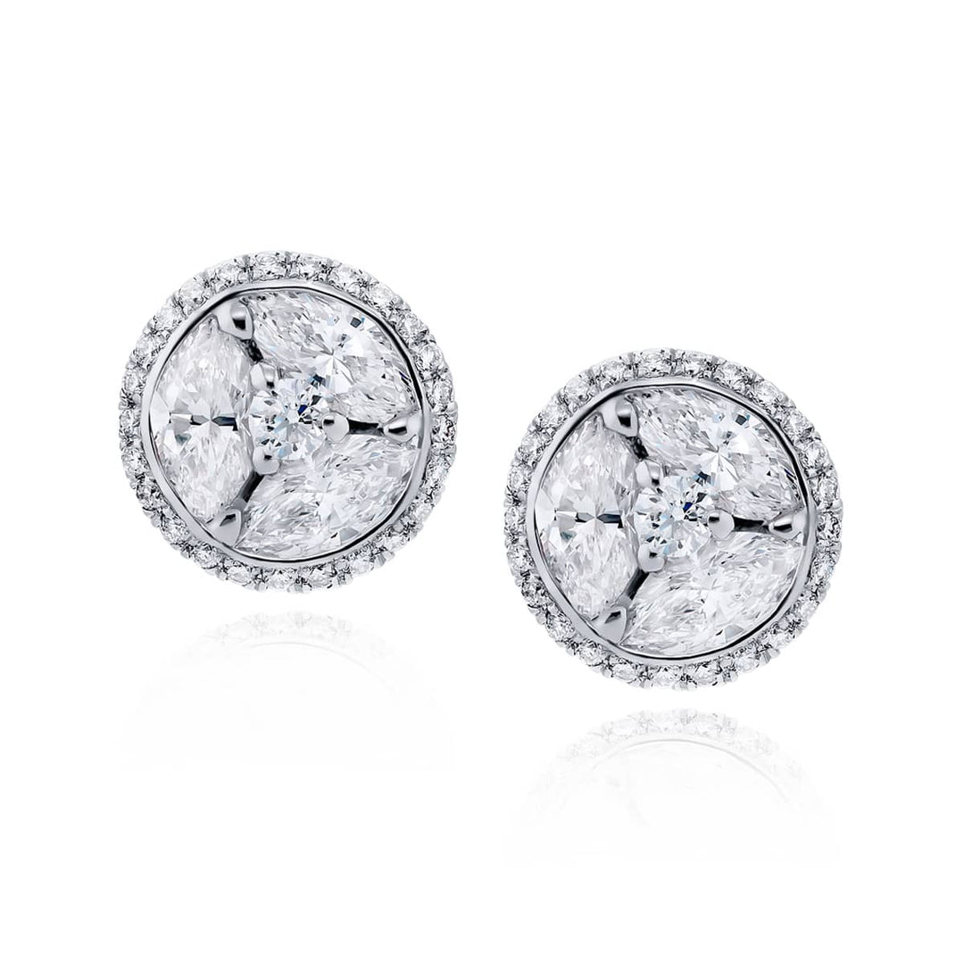 Platinum Marquise and Round Diamond Channel Set Stud Earrings