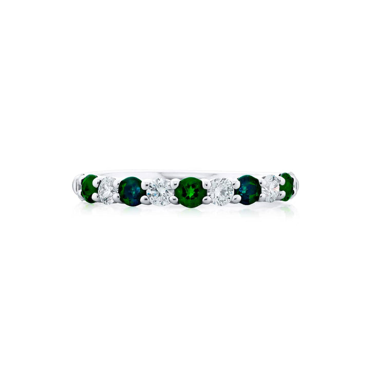 Platinum Round Emerald and Diamond Band