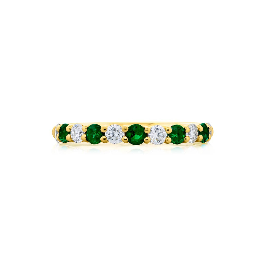 18K Yellow Gold Round Emerald and Diamond Band